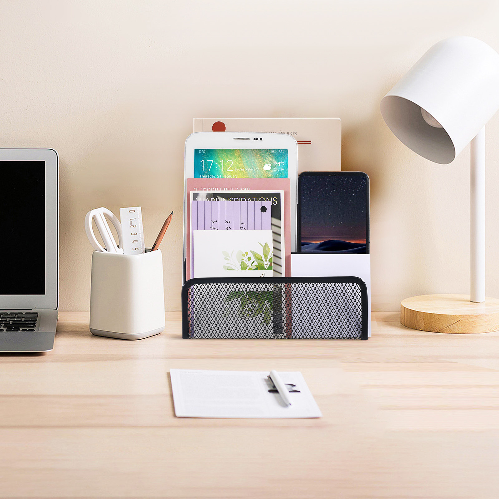 Magazine Holder Rack - Trzykomorowy metalowy organizer na biurko z